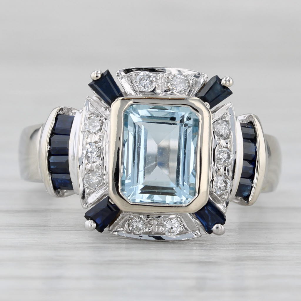 Light Gray 2.69ctw Aquamarine Diamond Sapphire Ring 14k White Gold Size 8 Cocktail