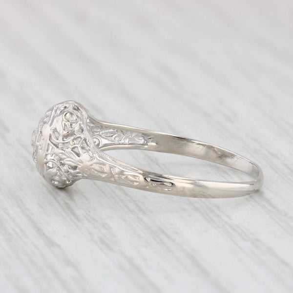 Art Deco Diamond Solitaire Engagement Ring 18k White Gold Filigree Size 8