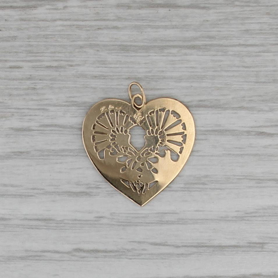 Scottish Thistle Celtic Knot Heart Pendant 14k Yellow Gold Thin Charm