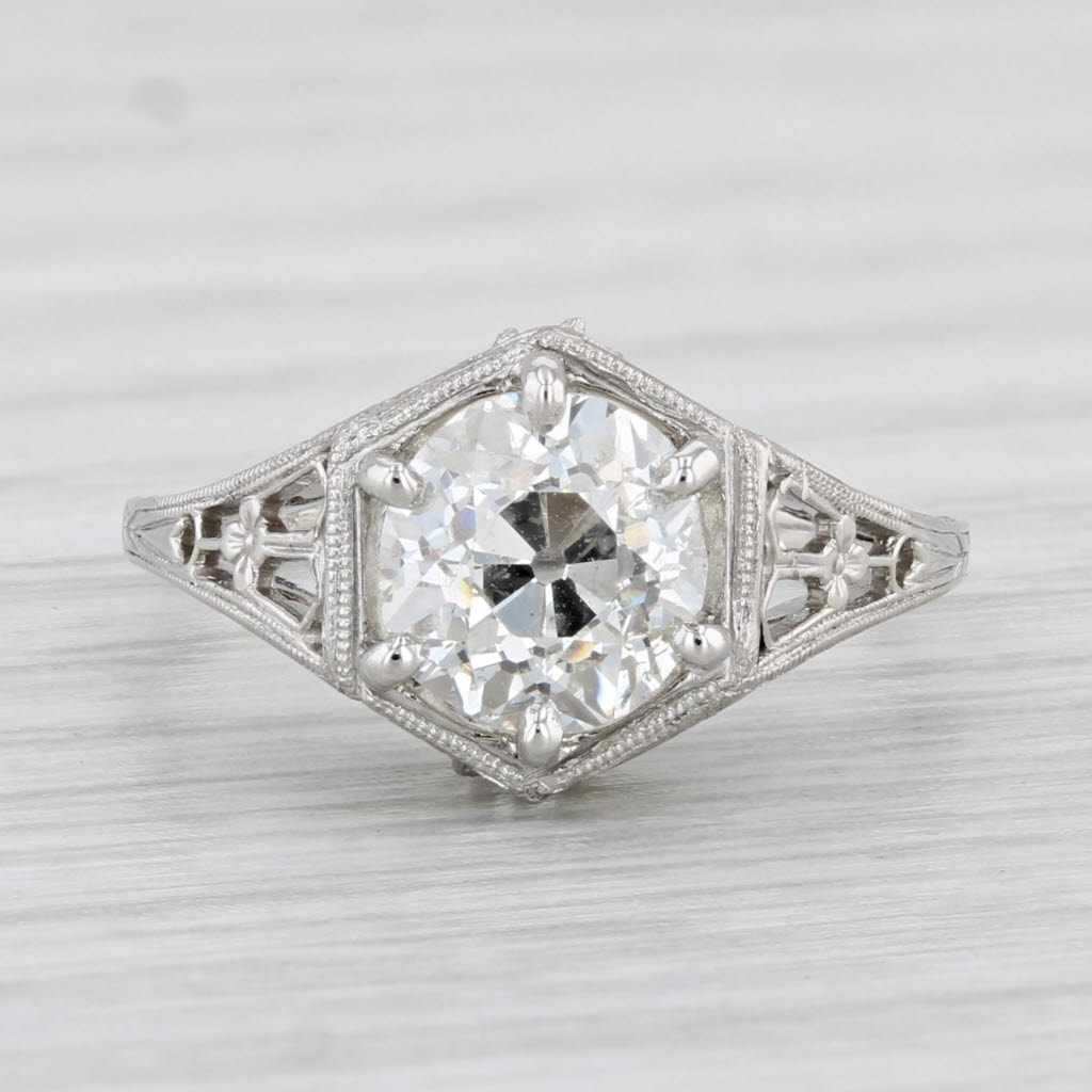 Light Gray Art Deco 1.31ct Diamond Solitaire Engagement Ring Platinum Size 4