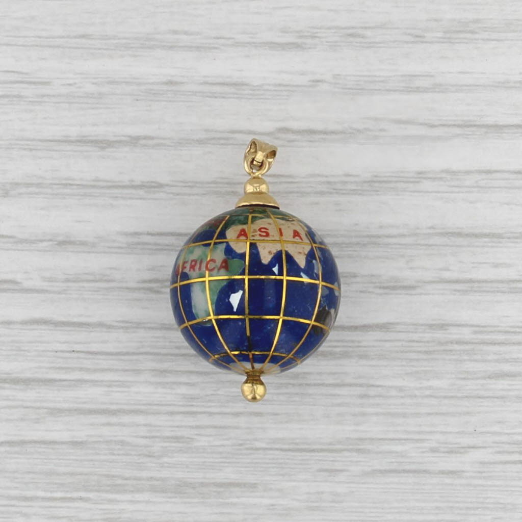 Stone Mosaic Bead Globe Pendant 14k Gold Shell Mother of Pearl Abalone Unakite