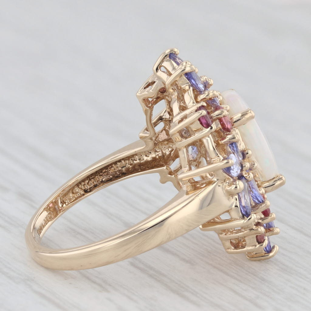 Light Gray Opal 1.72ctw Pink Tourmaline Tanzanite Cluster Ring 10k Yellow Gold Size 6