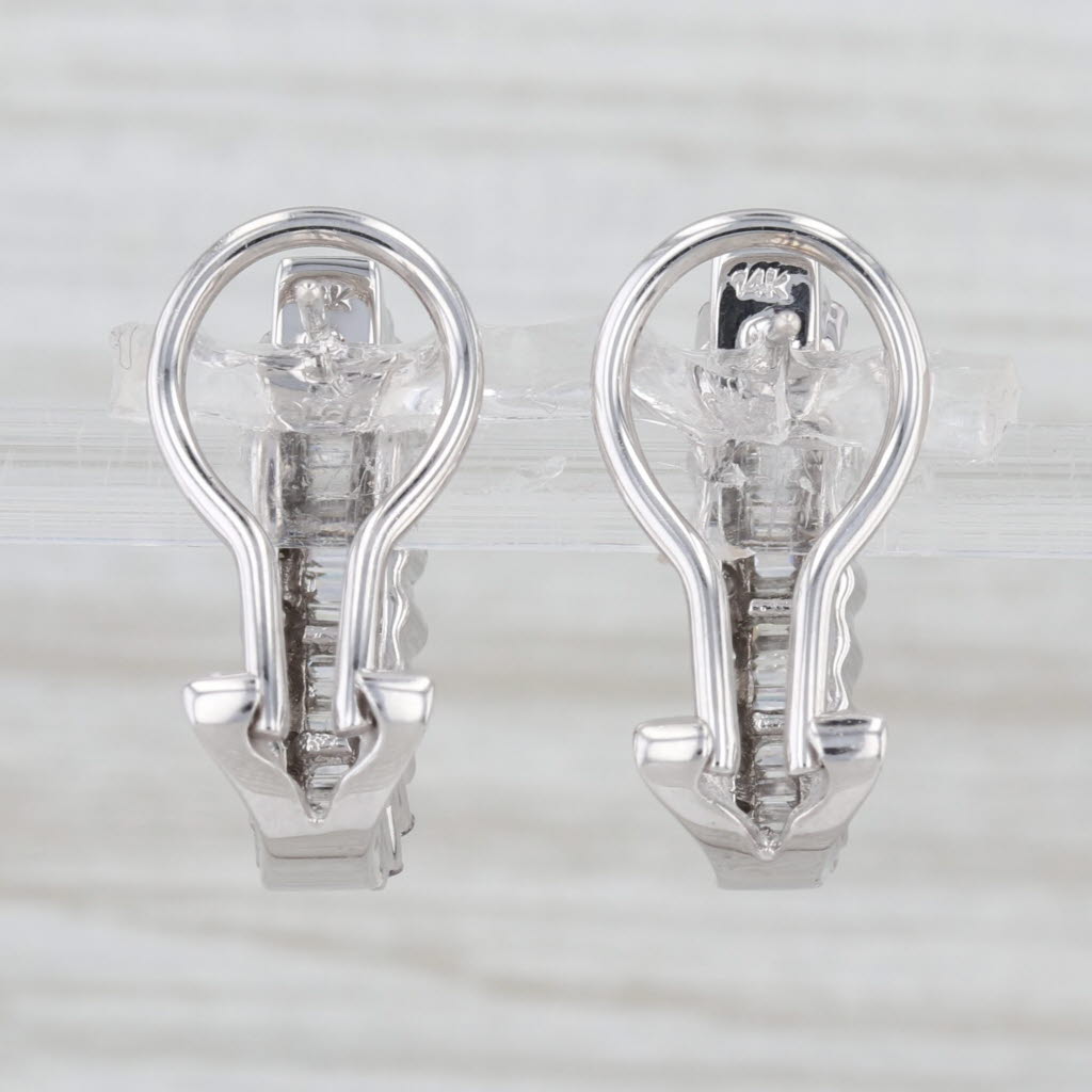 0.94ctw Diamond J-Hook Earrings 14k White Gold Drops Omega Backs