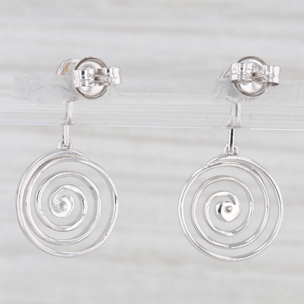 Light Gray Diamond Swirl Dangle Earrings 14k White Gold Pierced Drops