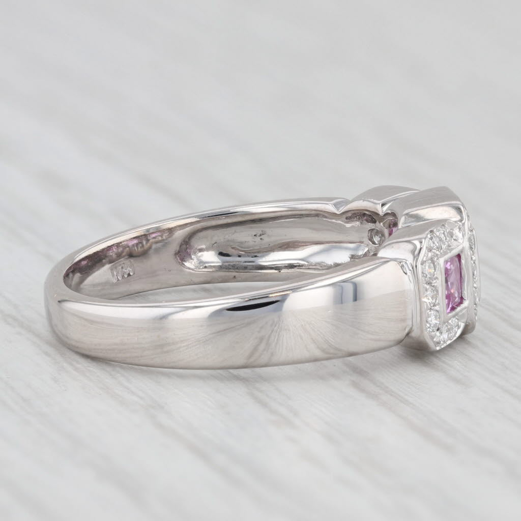 Light Gray 0.87ctw Pink Sapphire Diamond Halo 3-Stone Ring 14k White Gold Size 6.5