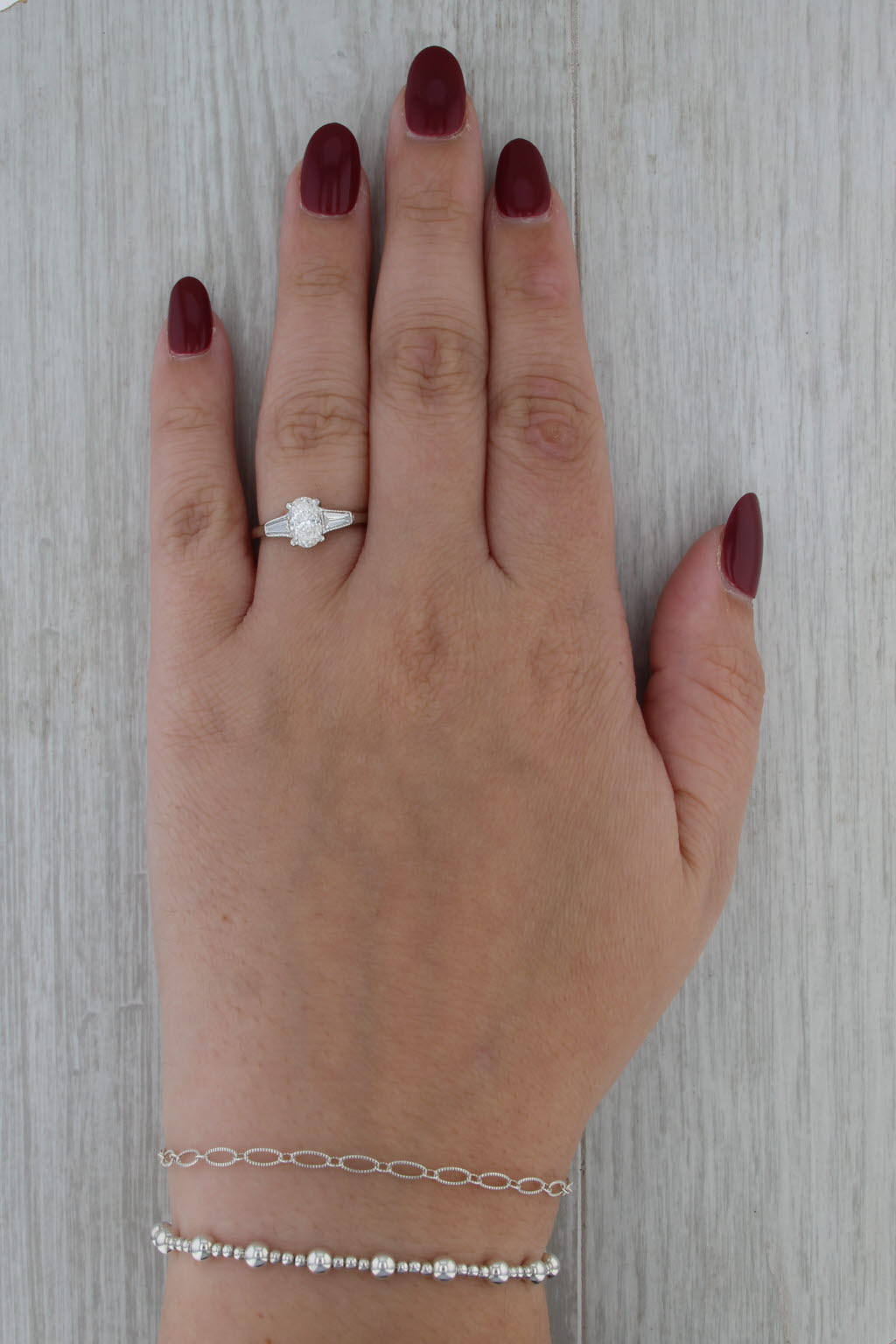 GIA 1.33ctw Oval Diamond Engagement Ring 14k White Gold Sz 6.75 Baguette Accents