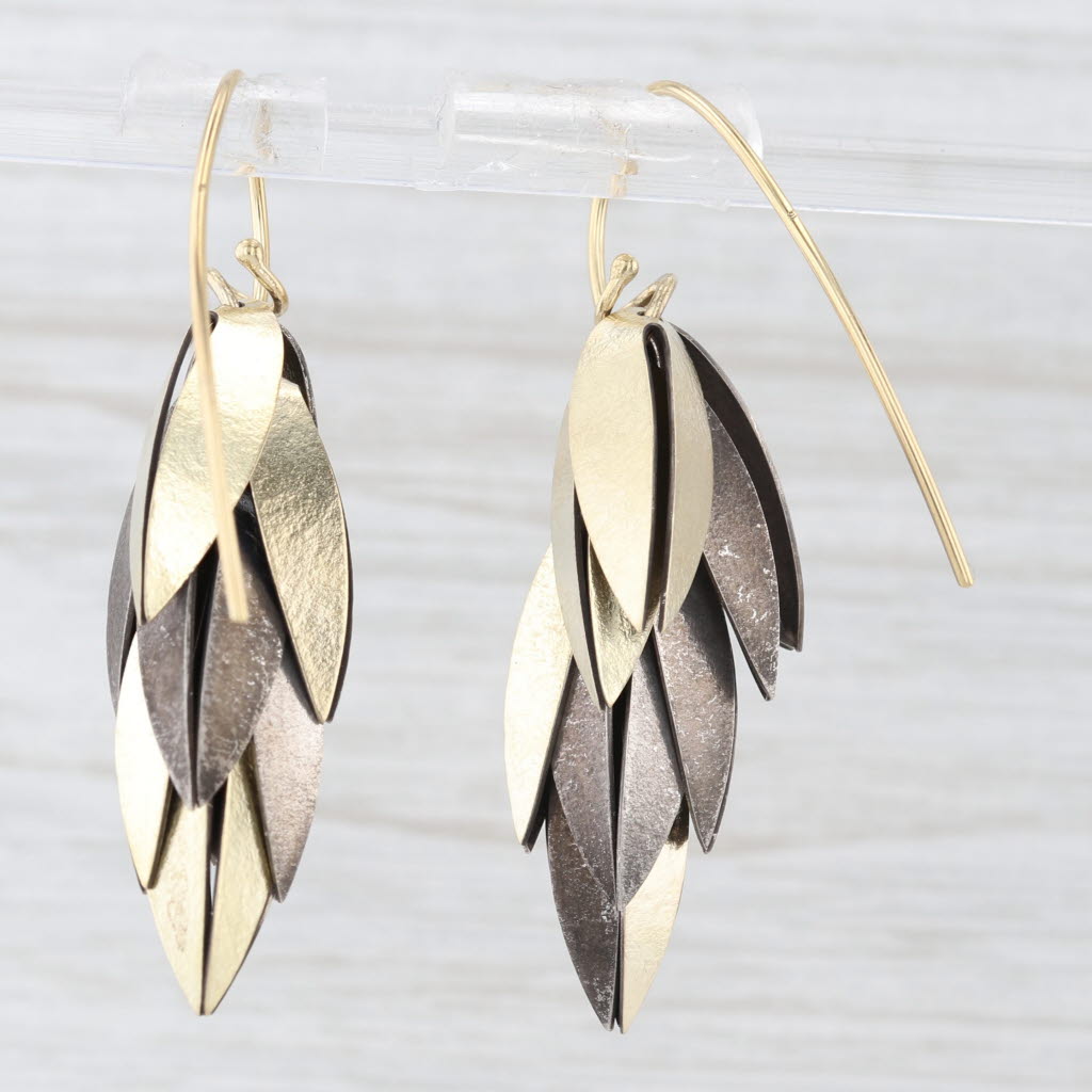 Light Gray Jayne Redman Cactus Flower Dangle Earrings 14k Gold Sterling Silver Hook Posts