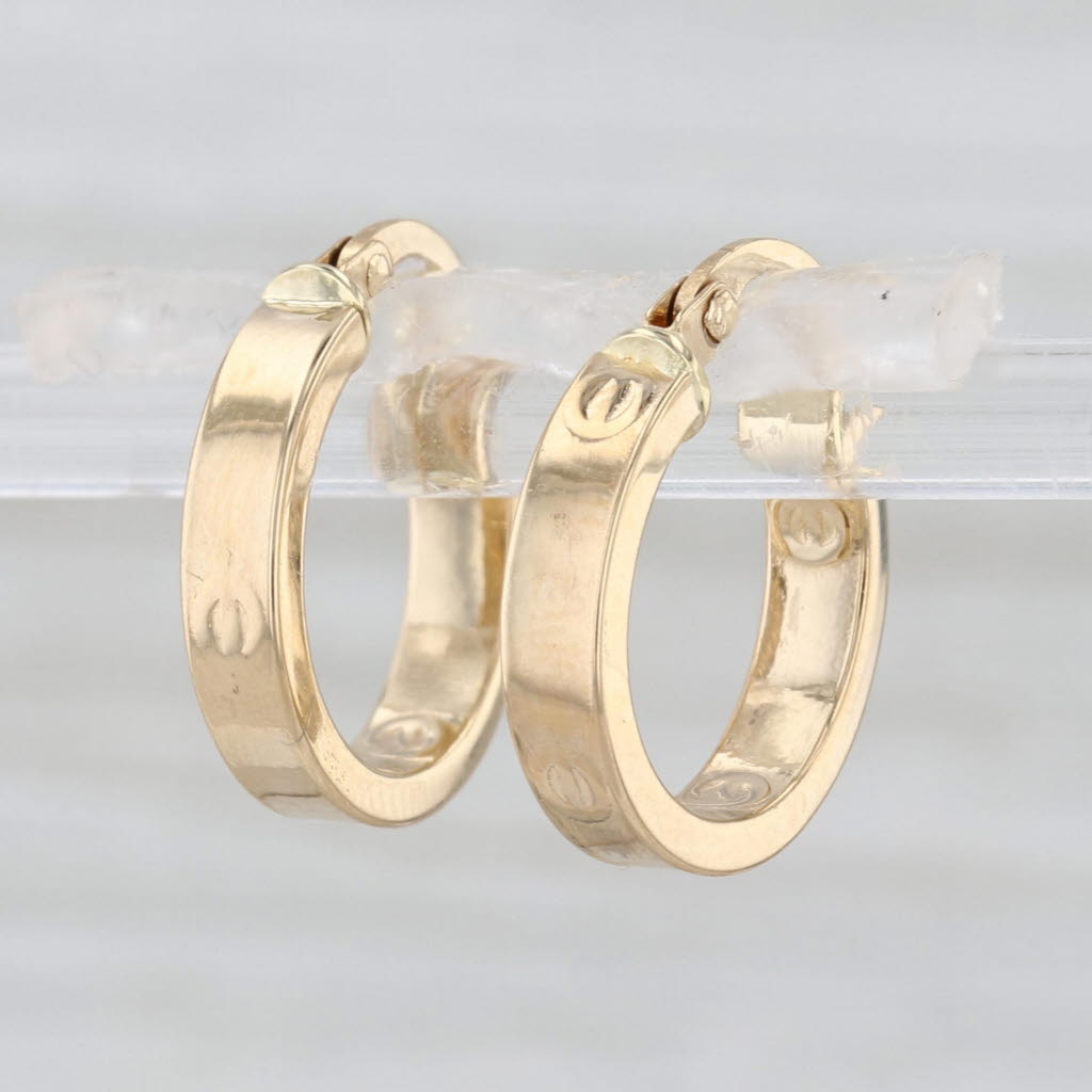 Round Hoop Earrings 18k Yellow Gold Snap Top Hoops 15 x 3.1 mm