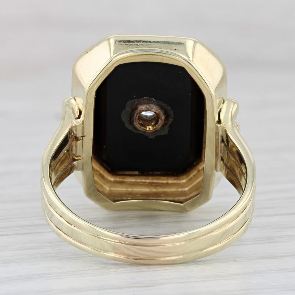 Light Gray Onyx Diamond Signet Ring 14k Yellow Gold Vintage Size 11.75