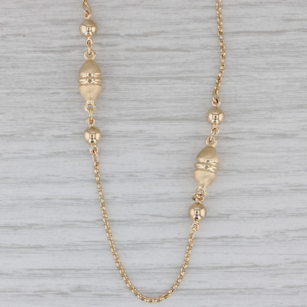 Gray Bead Station Rolo Chain Necklace 14k Yellow Gold 24"