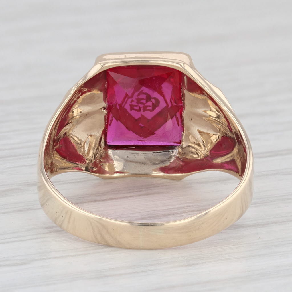 Light Gray Masonic Signet Ring Lab Created Ruby 10k Gold Size 8.5 Blue Lodge Square Compass