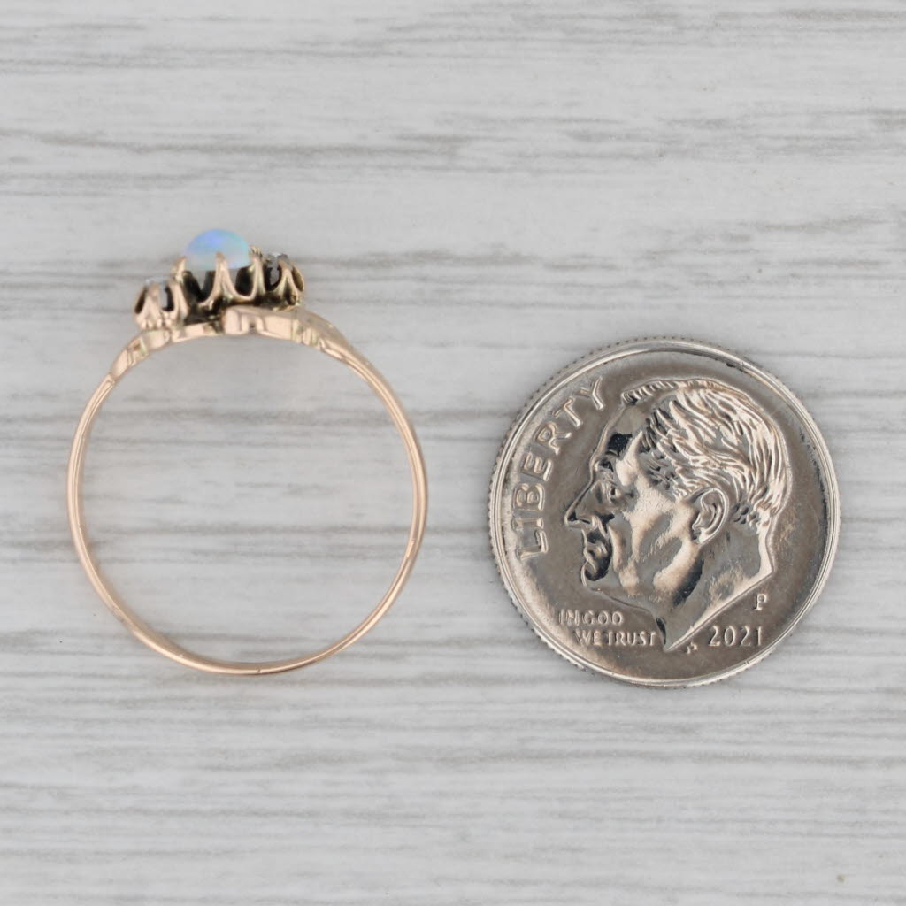 Gray Antique Diamond Opal Bypass Ring 10K Yellow Gold Size 6.5