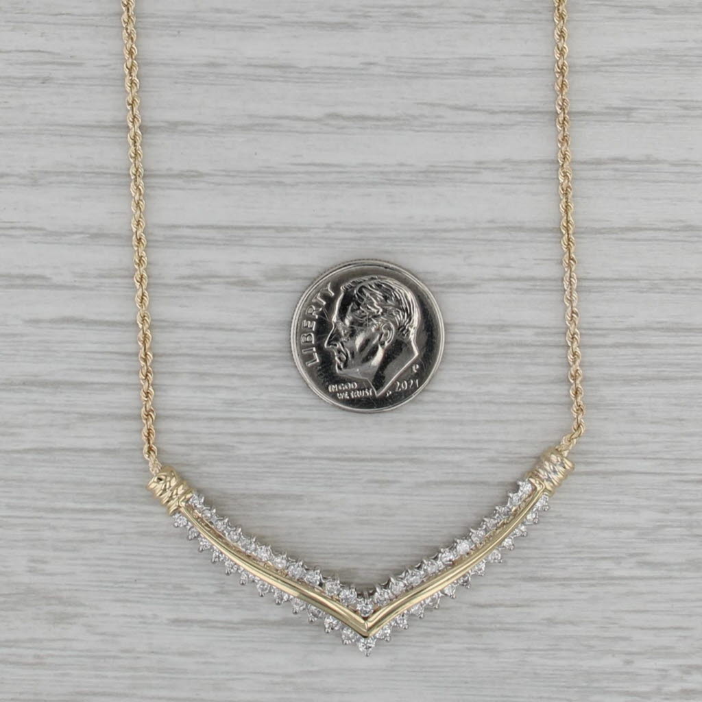 0.79ctw Diamond V Necklace 14k Yellow Gold 17.5" Rope Chain
