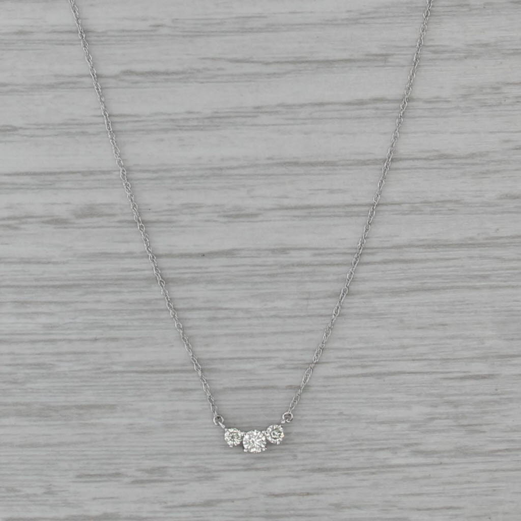 New 0.20ctw Diamond 3-Stone Pendant Necklace 14k White Gold 16"-18" Rope Chain