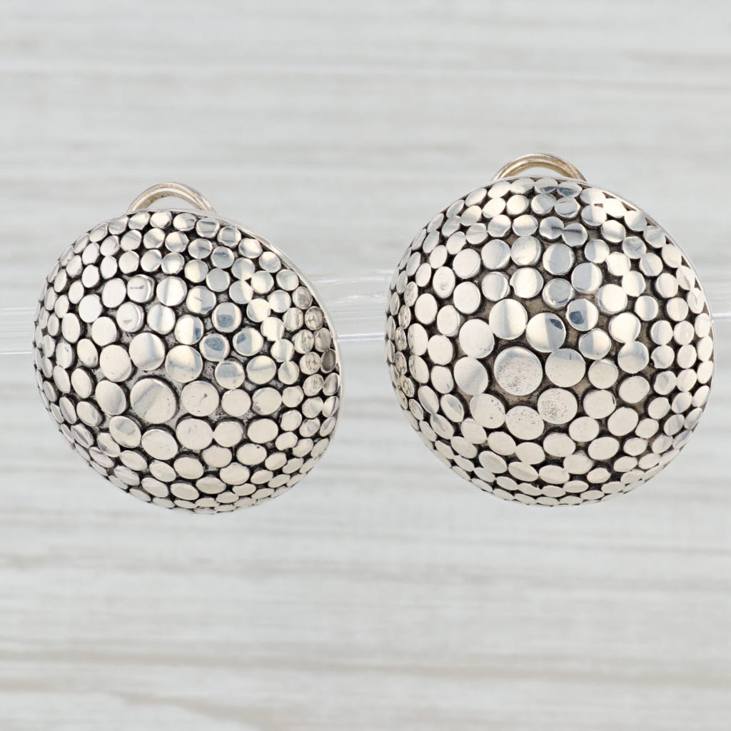 Light Gray Vintage John Hardy Dots Button Statement Earrings Sterling Silver Clip On