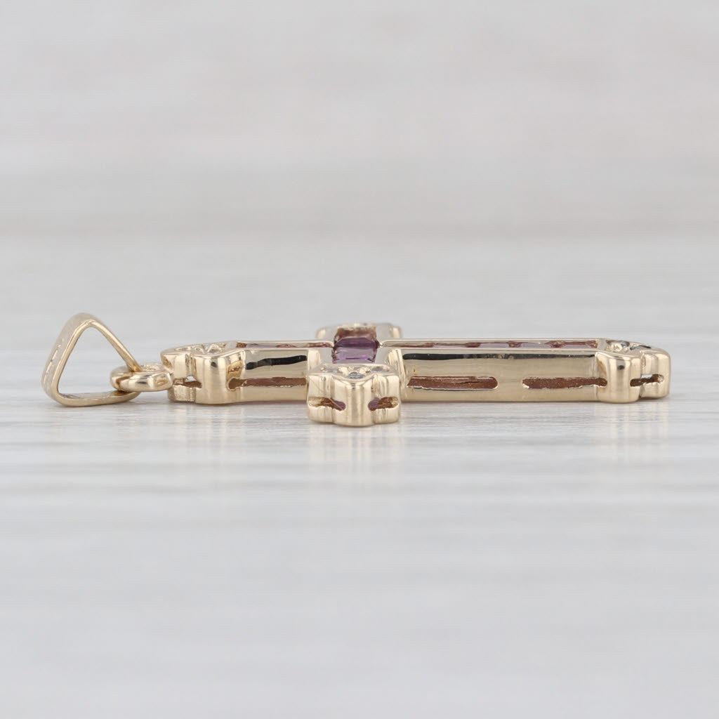 0.65ctw Pink Sapphire Diamond Cross Pendant 14k Yellow Gold