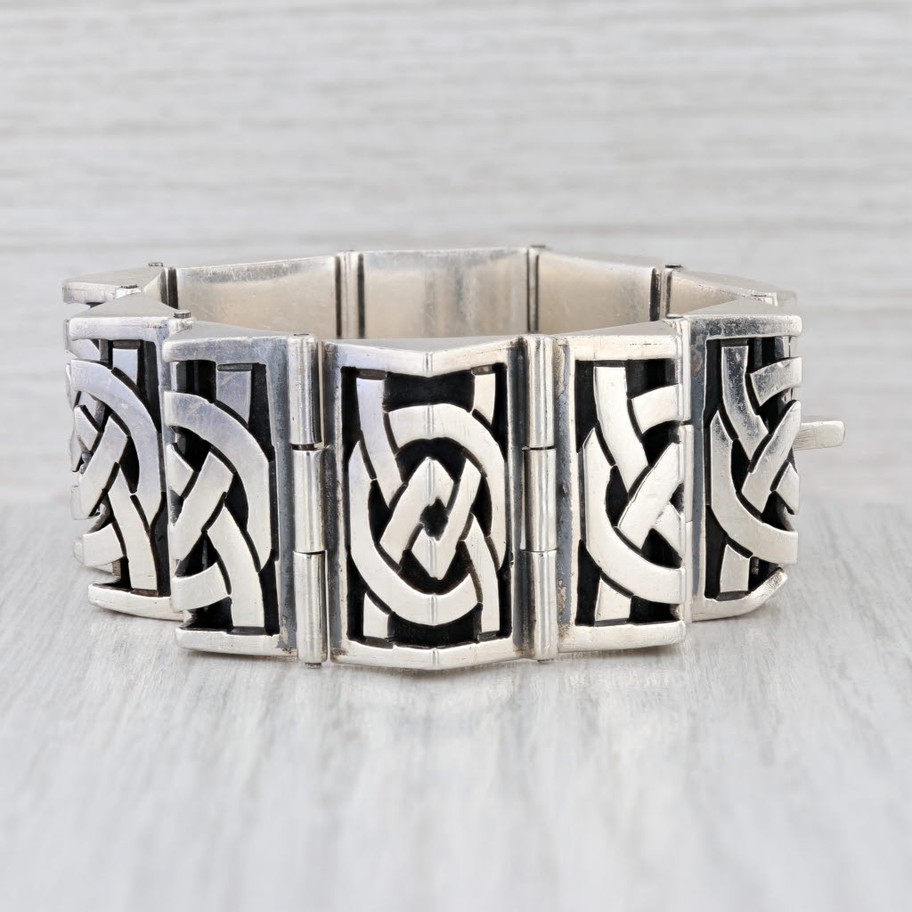 Vintage Cony Taxco Mexico Knot work Bracelet Sterling Silver 6.75" Statement