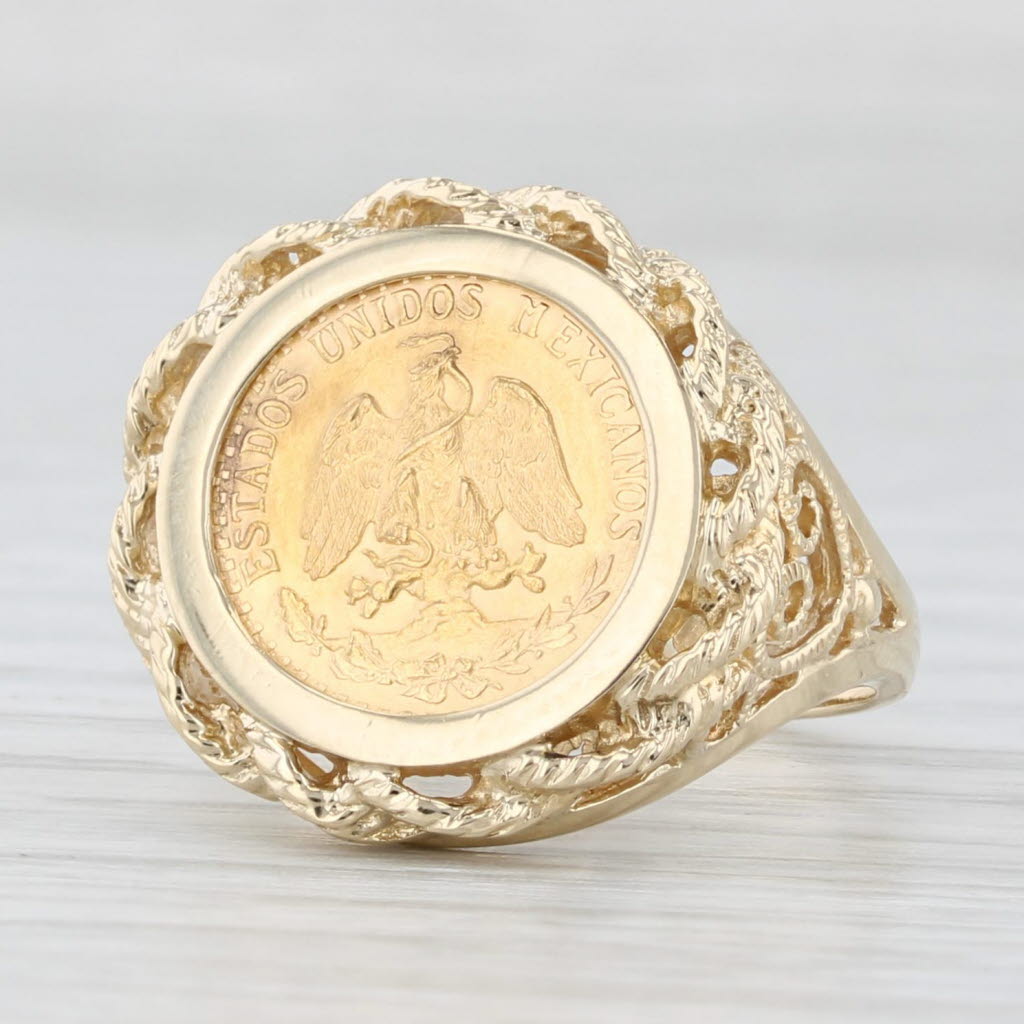 Light Gray Vintage 1945 Dos Pesos Coin Ring 14k 90% Yellow Gold Size 6.25