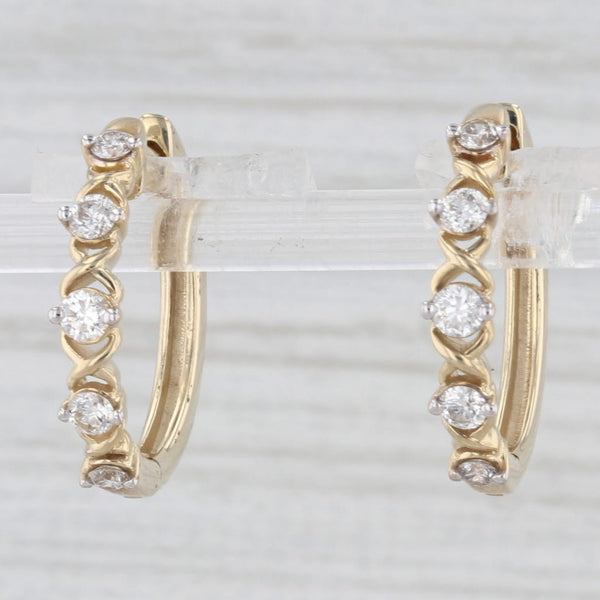 0.40ctw Diamond Hinged Hoop Earrings 10k Yellow Gold Snap Top Round Hoops