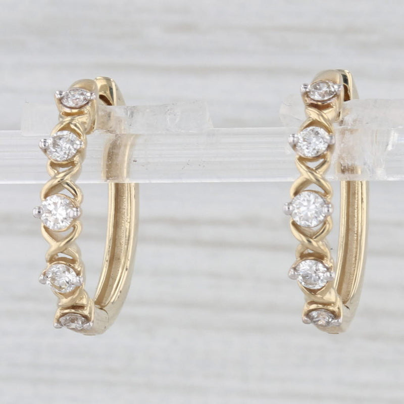 0.40ctw Diamond Hinged Hoop Earrings 10k Yellow Gold Snap Top Round Hoops