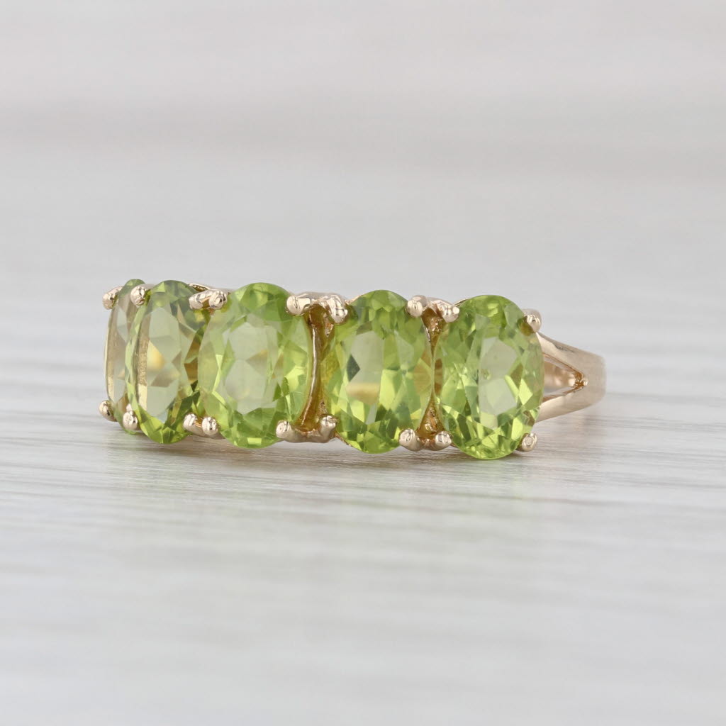 4ctw Peridot 5-Stone Ring 10k Yellow Gold Size 7 Tiered