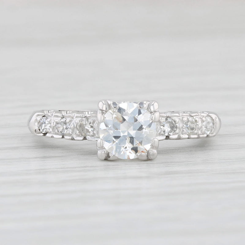 Light Gray Vintage 0.91ctw Round Brilliant Diamond Engagement Ring 14k White Gold Size 7.25