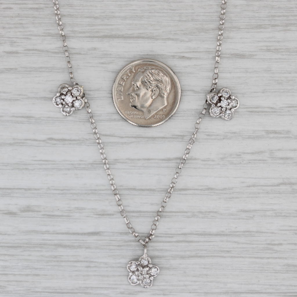 Gray 0.50ctw Diamond Flower Station Necklace 14k White Gold 16" Rolo Chain