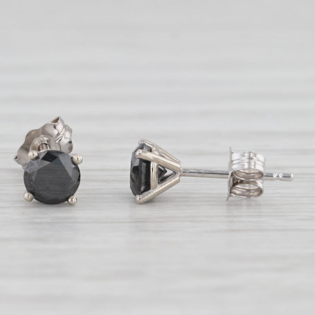 Light Gray New 0.86ctw Black Diamond Stud Earrings 14k White Gold Round Solitaires