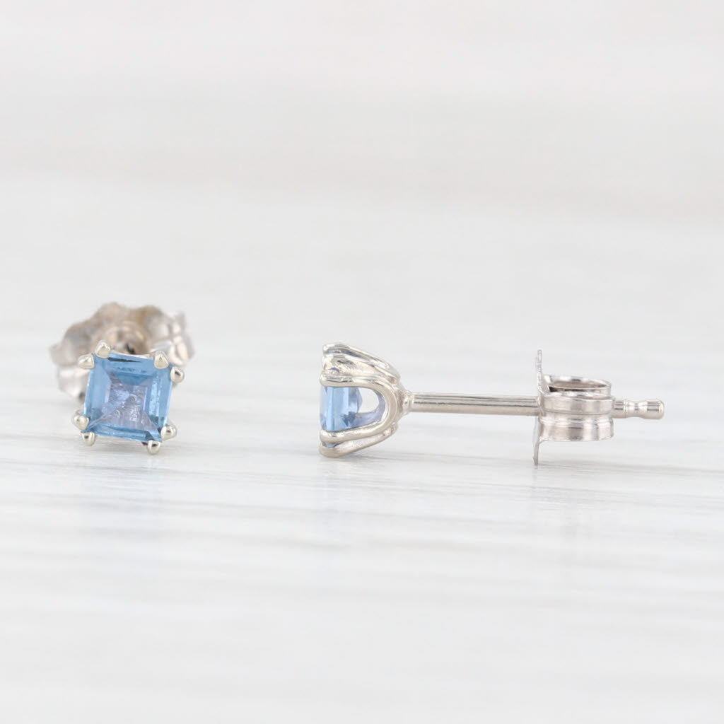 Lavender Square Lab Created Blue Sapphire Stud Earrings 14k White Gold