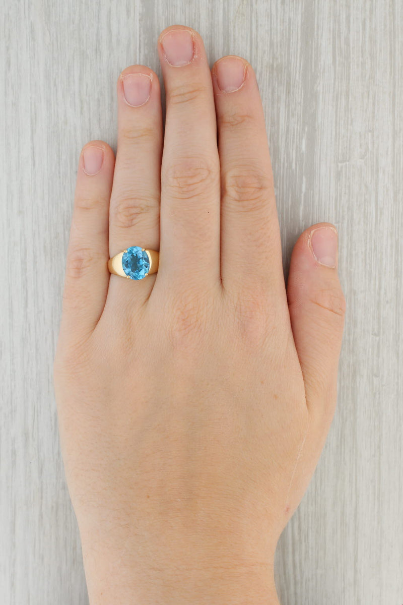Tan 4.60ct Oval Solitaire Blue Topaz Ring 14k Yellow Gold Size 7.5