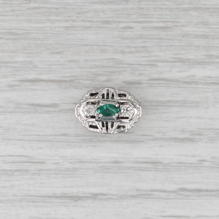Richard Glatter Emerald Diamond Slide Bracelet Charm 14k White Gold Vintage