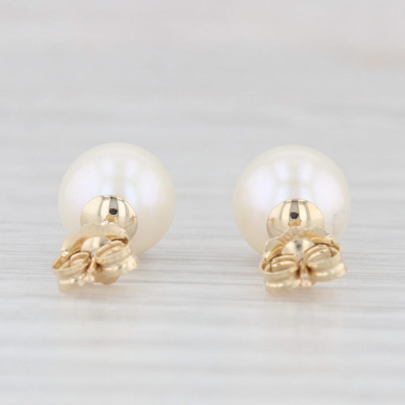 Cultured Pearl Round Solitaire Stud Earrings 10k Yellow Gold