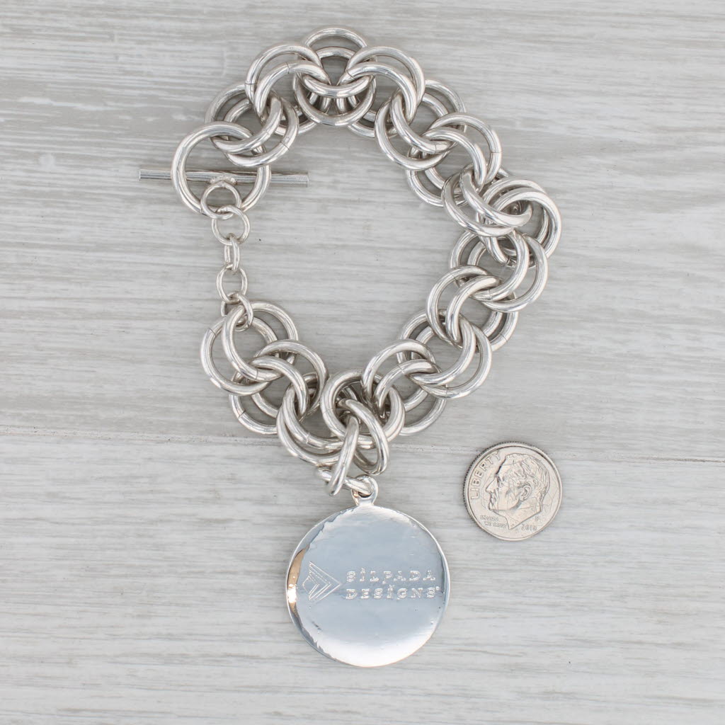 Gray Vintage Silpada Engravable ID Charm Bracelet Sterling Silver 7.5" Cable Chain