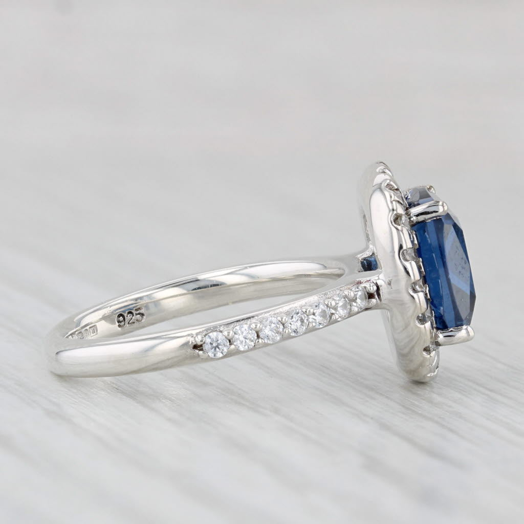 Light Gray 4.65ctw Blue White Cubic Zirconia Halo Ring Sterling Silver Size 6