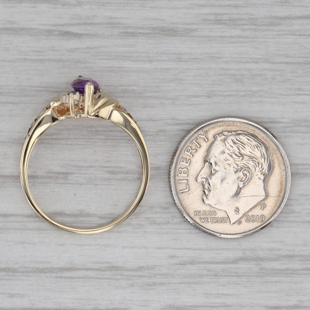 Gray 0.50ct Marquise Amethyst Ring 10k Yellow Gold Size 6 Diamond Accents