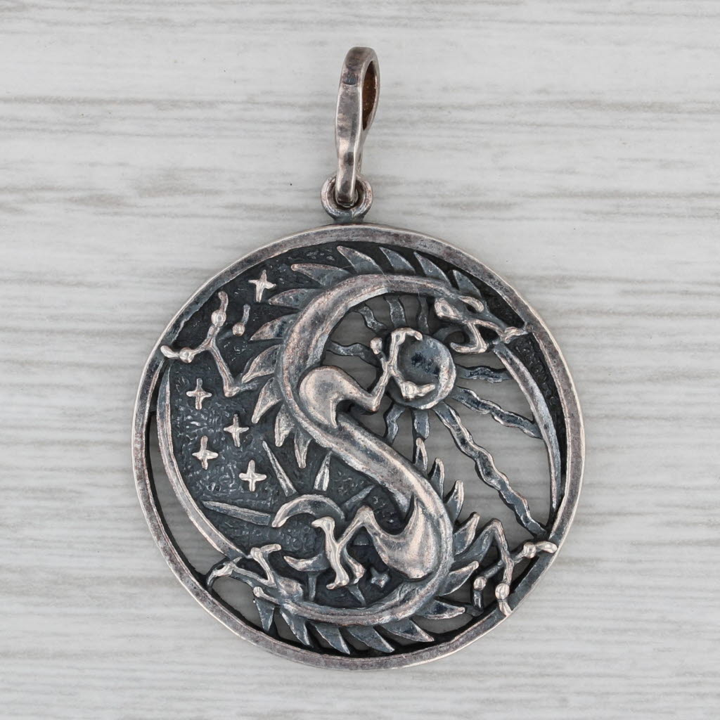 Gray Gothic Dragon Pendant Sterling Silver Statement