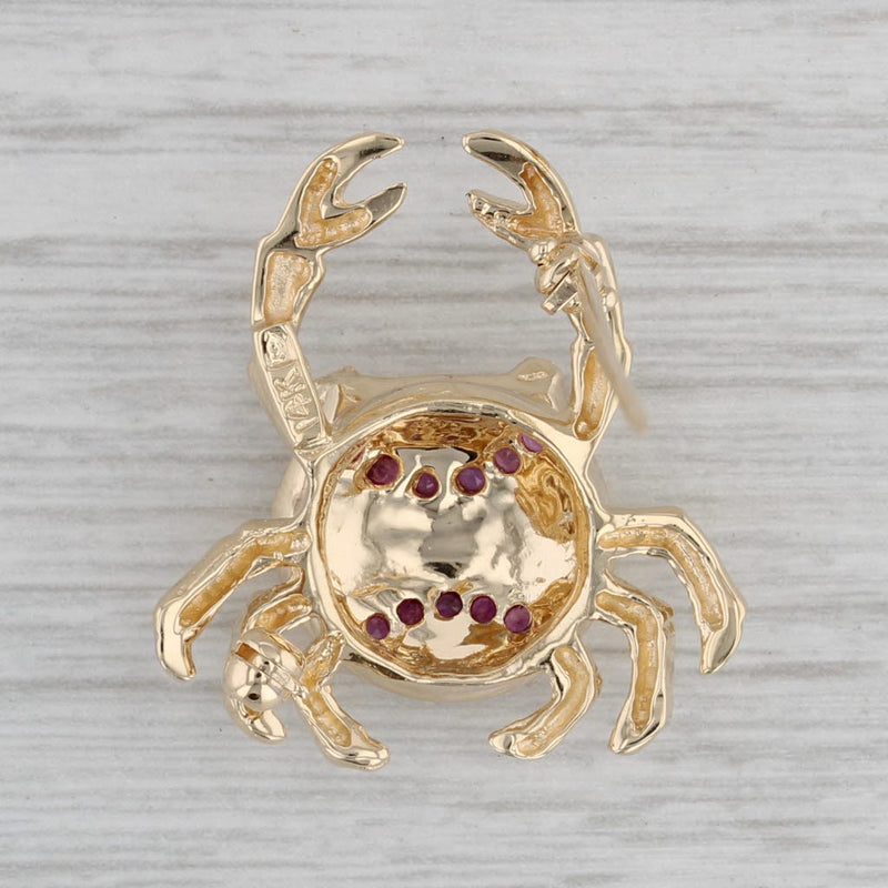Gray 0.25ctw Ruby Diamond Crab Brooch 14k Yellow Gold Nautical Pin