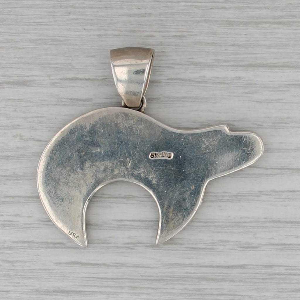 Mia Bear Stone Shell Mosaic Pendant Sterling Silver Native American