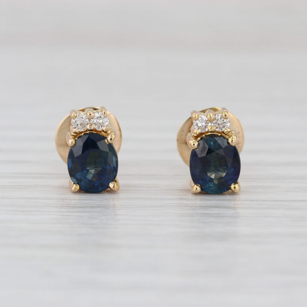 1.48ctw Blue Sapphire Diamond Stud Earrings 18k Yellow Gold Studs