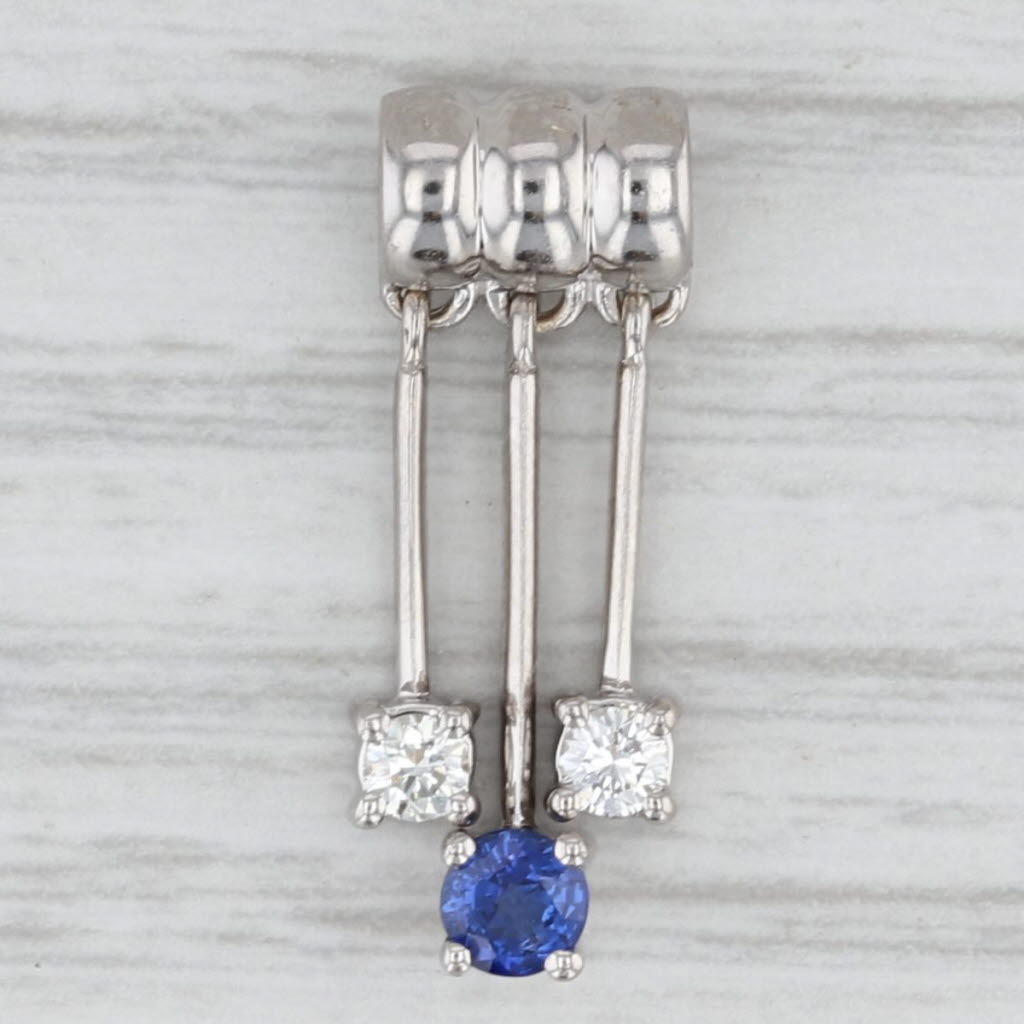 Light Gray 0.32ctw Diamond Blue Sapphire Pendant 18k White Gold Slide 3-Stone Fringe