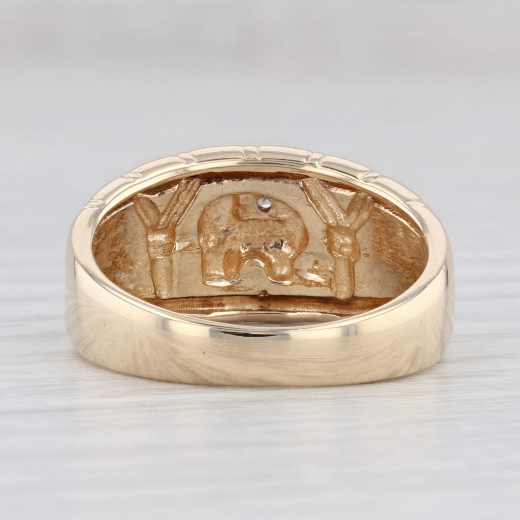 Light Gray Diamond Accented Elephant Ring 10k Gold Size 9.25 Bamboo Band