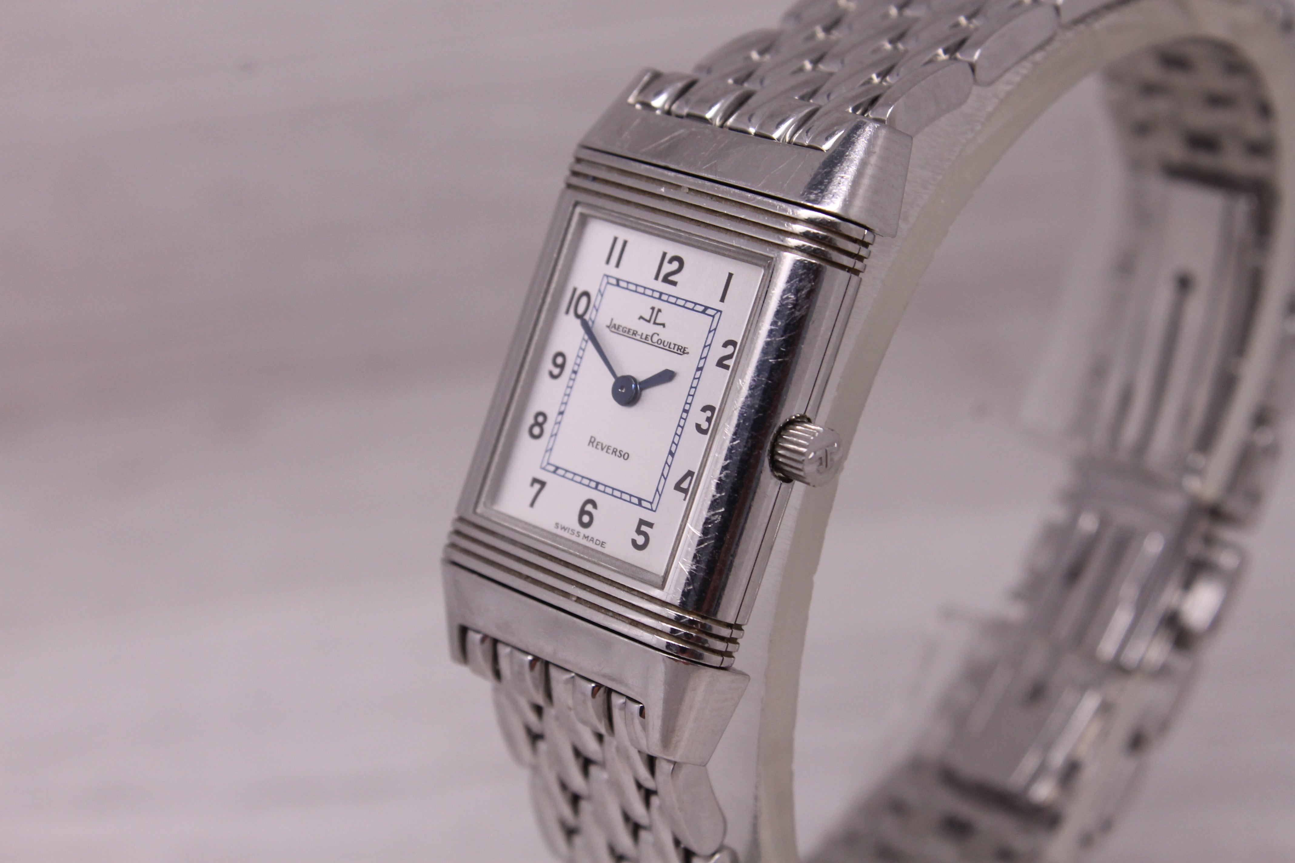 Jaeger LeCoultre Reverso Ladies Steel Quartz Bracelet Watch 260.8.08 Engraved