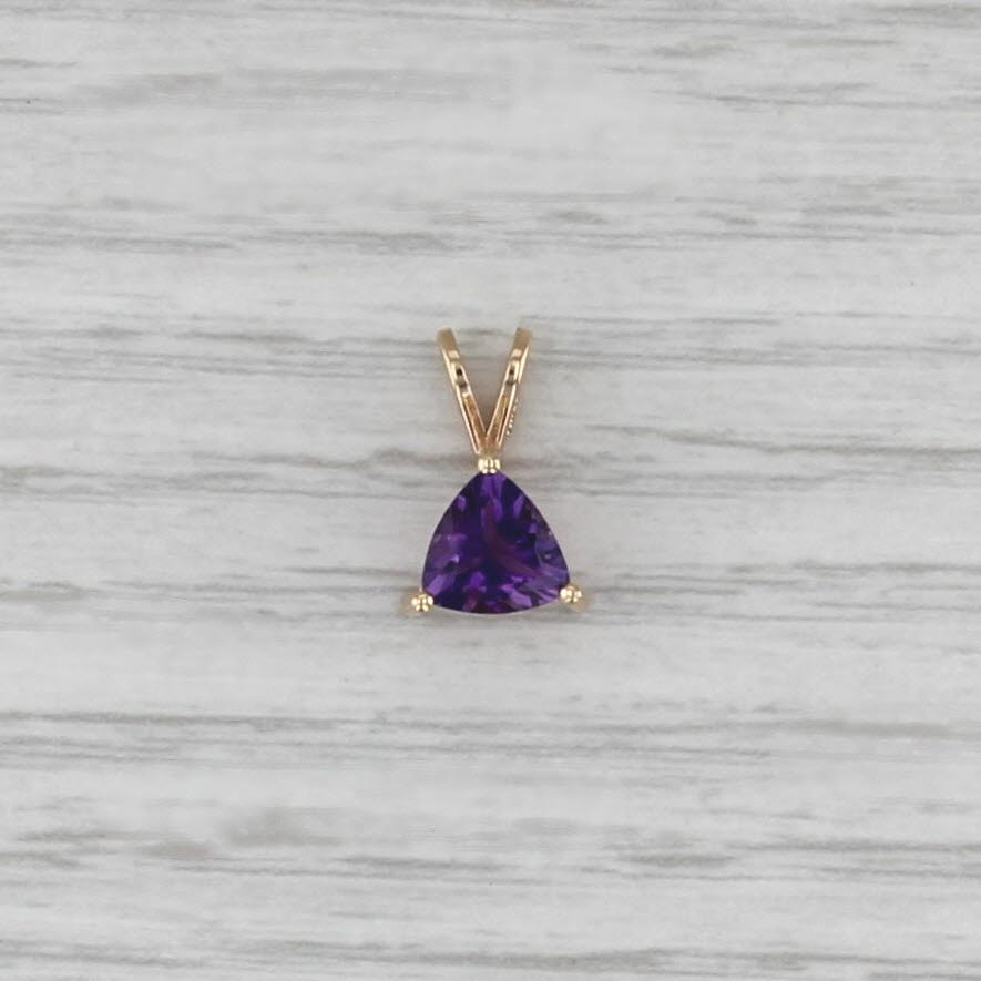0.90ct Trillion Amethyst Solitaire Pendant 14k Yellow Gold Small Drop