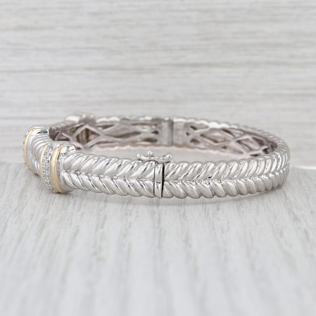 Alwand Vahan 0.16ctw Diamond Station Bangle Bracelet Sterling Silver 14k Gold 7"