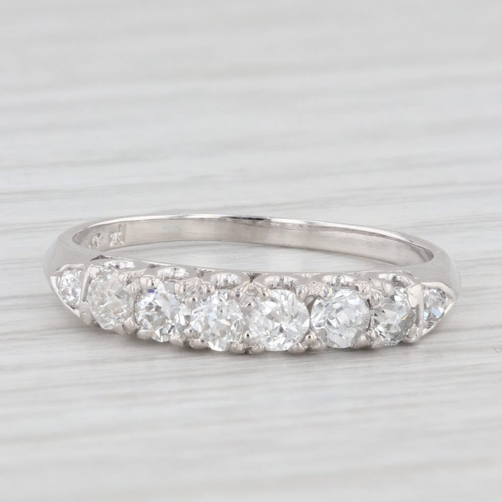 Light Gray 0.67ctw Diamond Wedding Band 900 Platinum Stackable Anniversary Ring Vintage