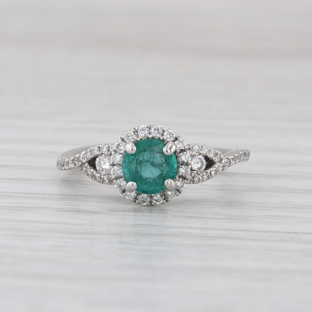 0.63ctw S Kashi Emerald Diamond Halo Ring 14k White Gold Size 3.5 Engagement