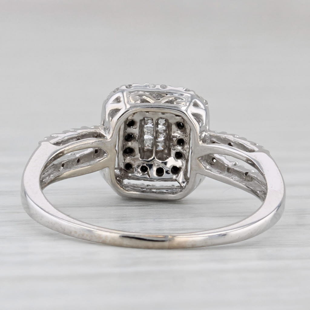 Light Gray 0.23ctw Black White Diamond Halo Engagement Ring 10k White Gold Size 8.75