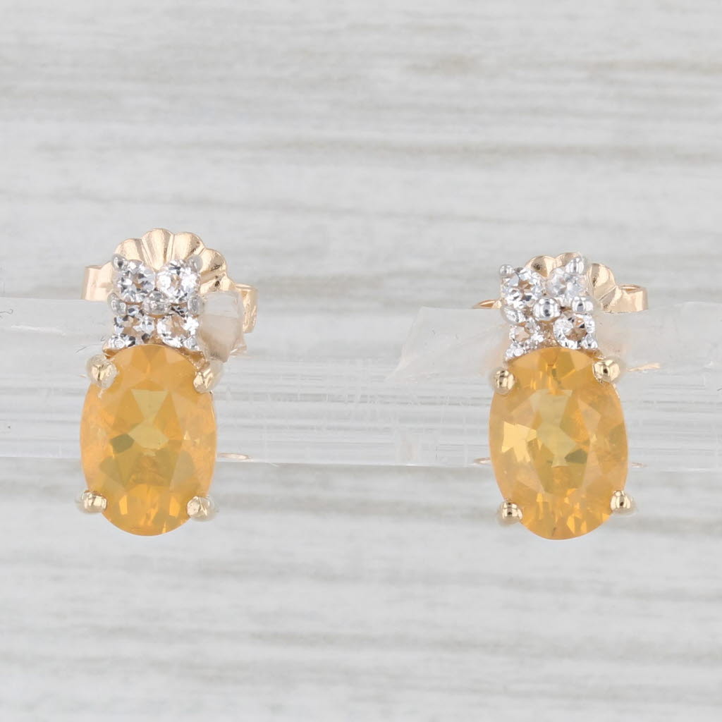 Light Gray 1ctw Orange Fire Opal Stud Earrings 14k Yellow Gold