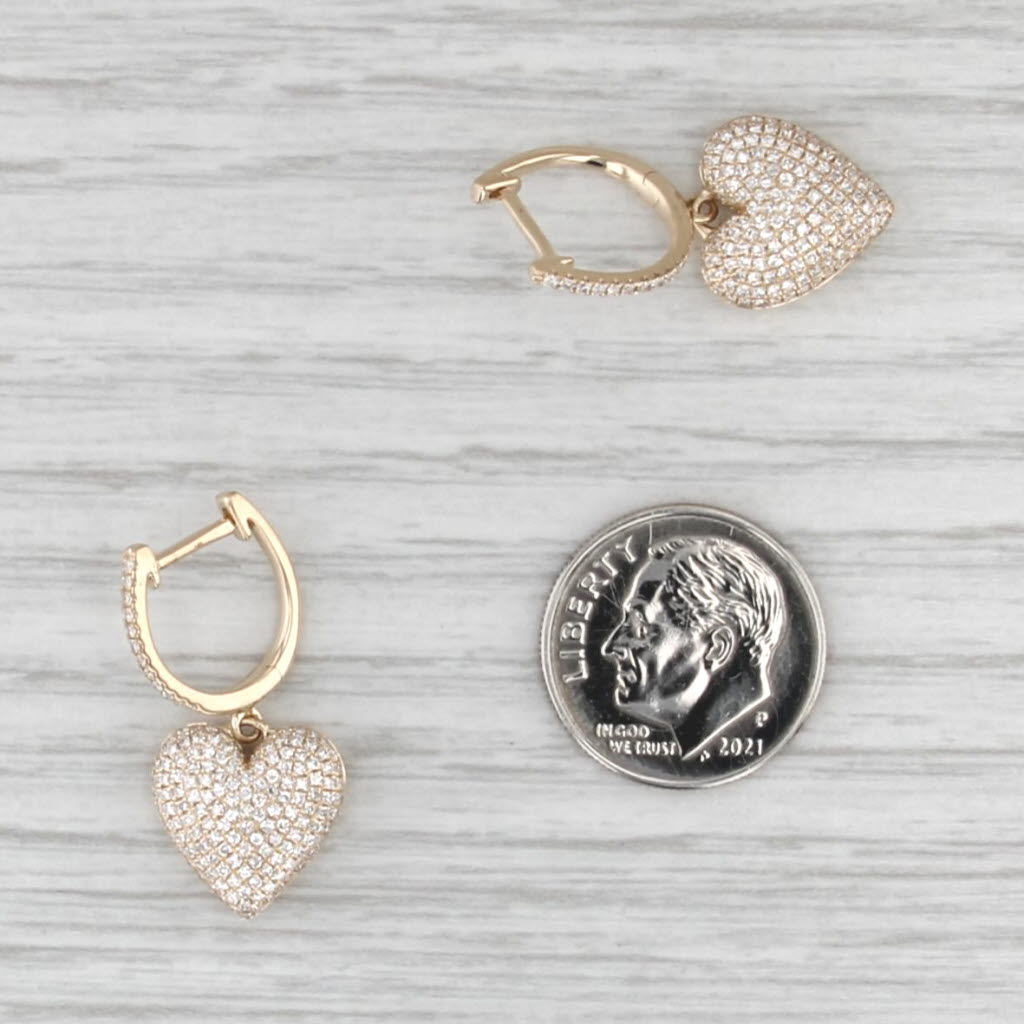 0.70ctw Pave Diamond Heart Dangle Earrings 14k Yellow Gold Drops