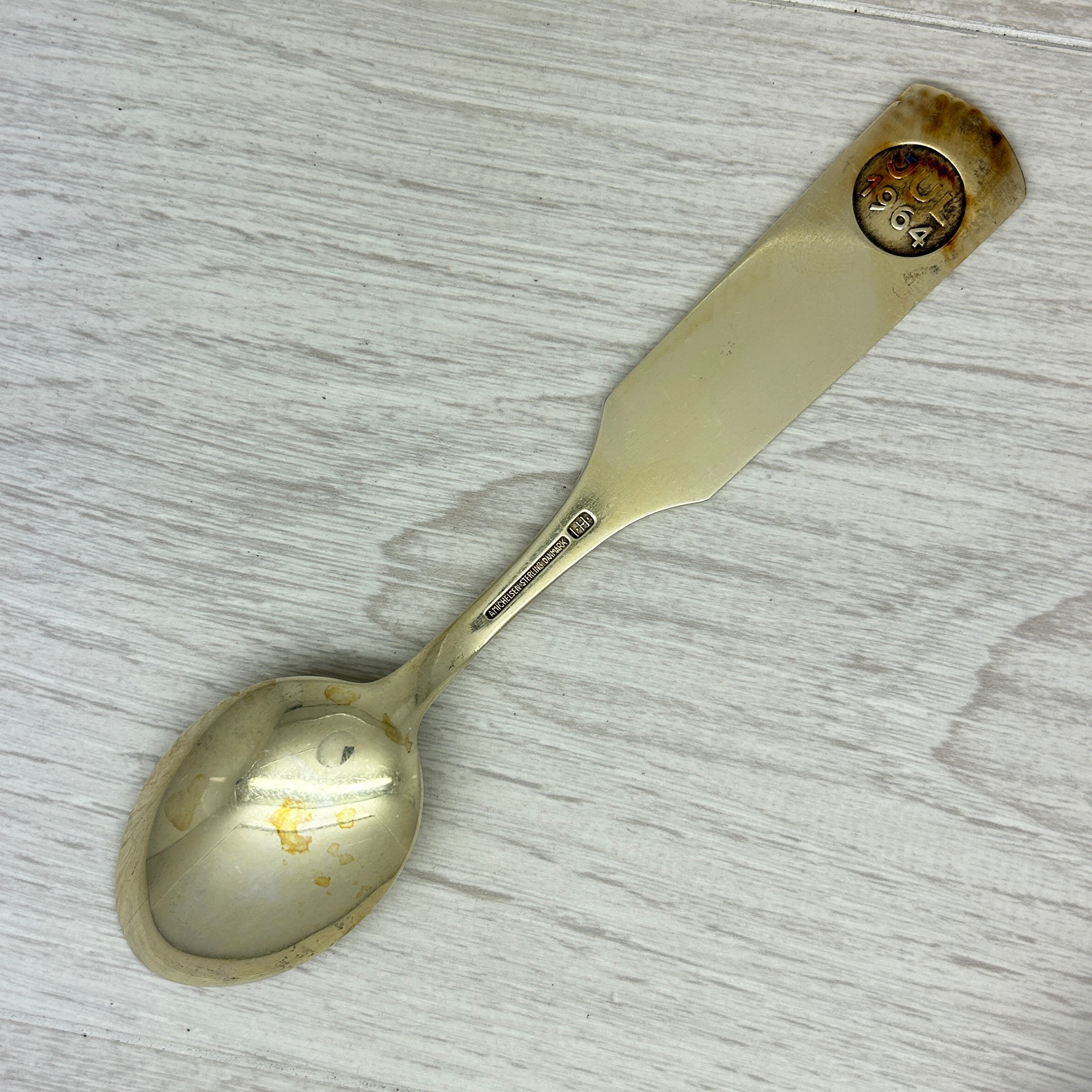 Gray Vintage 1964 Anton Michelsen Sterling Silver & Enamel Christmas Spoon Denmark